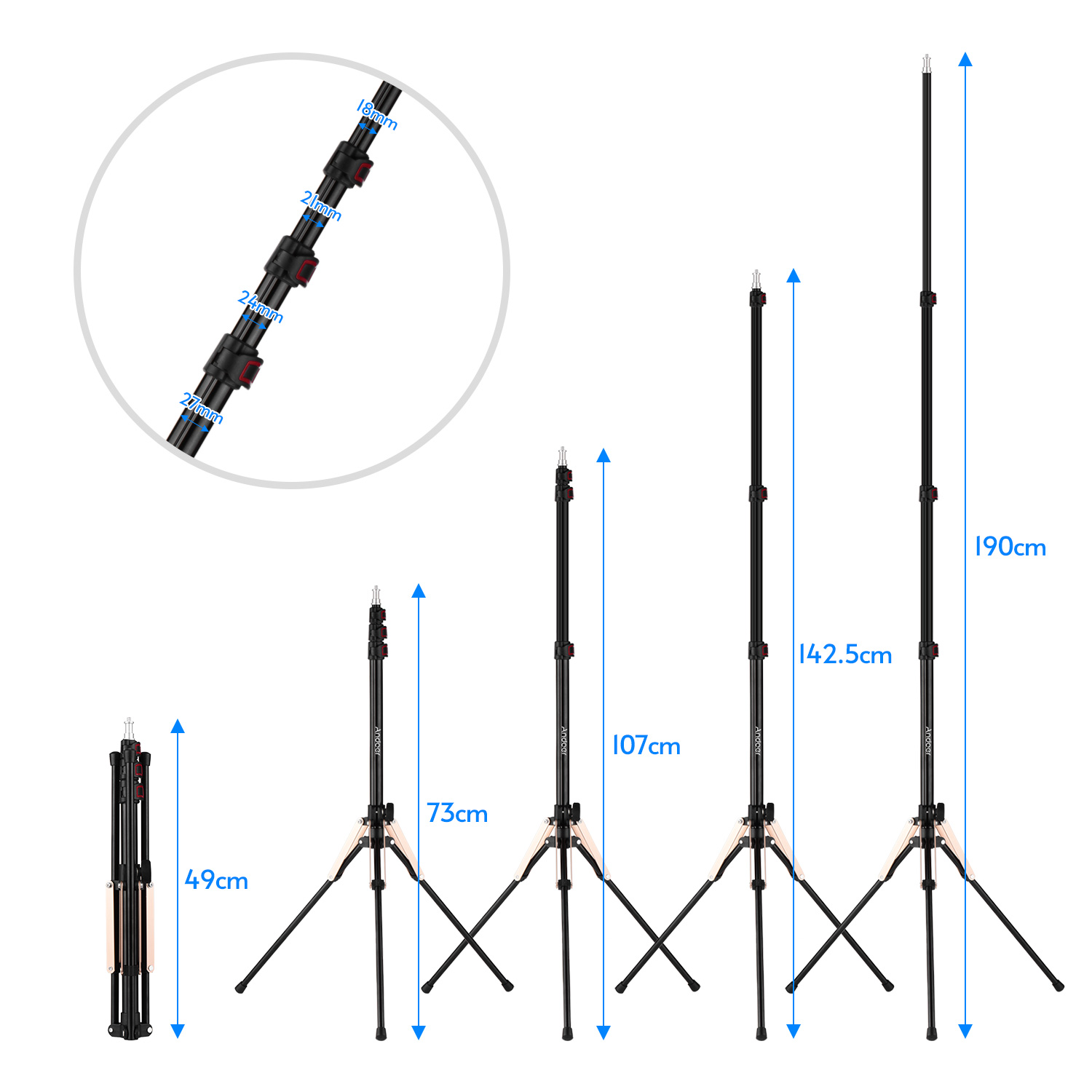 Andoer 190 cm/74.8 pouces Port - Photography Lighting Design avis et prix